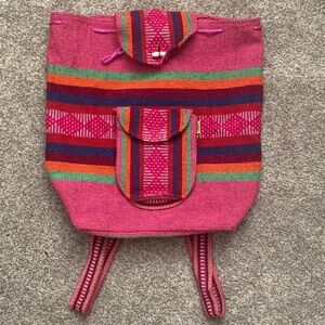 Pinzon Vibrant Colorful Woven Mexican-Style Drawstring Backpack